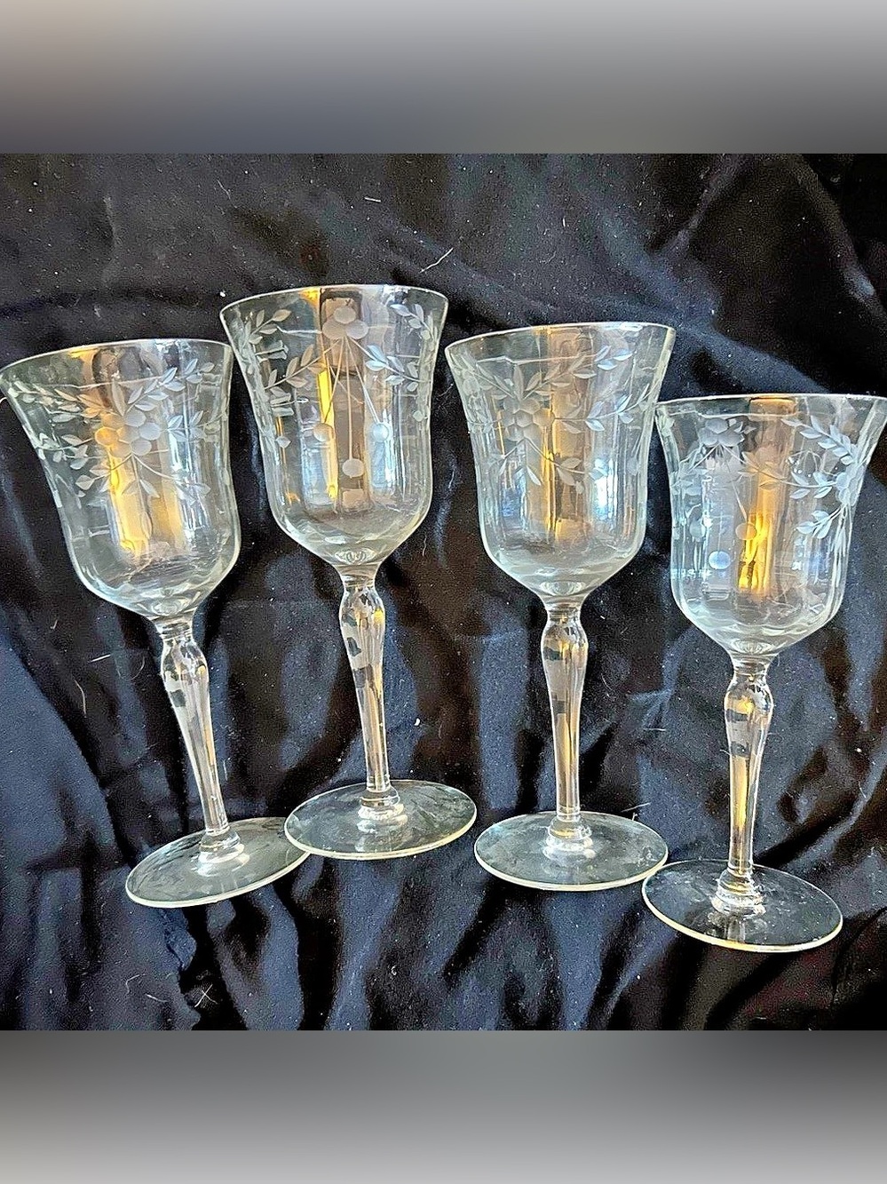 Colony Glass Etched Floral Stemmed Glasses Set of 4